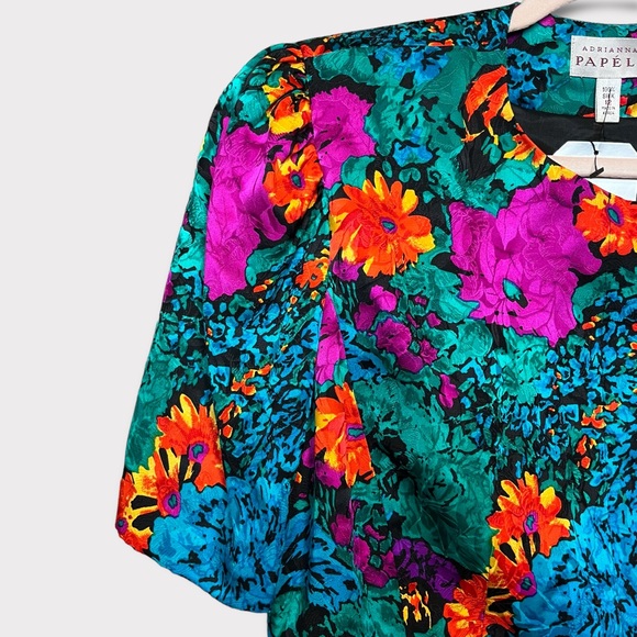 Adrianna Papell Skirt Set Size 12 Silk Floral Business Suit Vintage 80s 90s - Picture 3 of 13